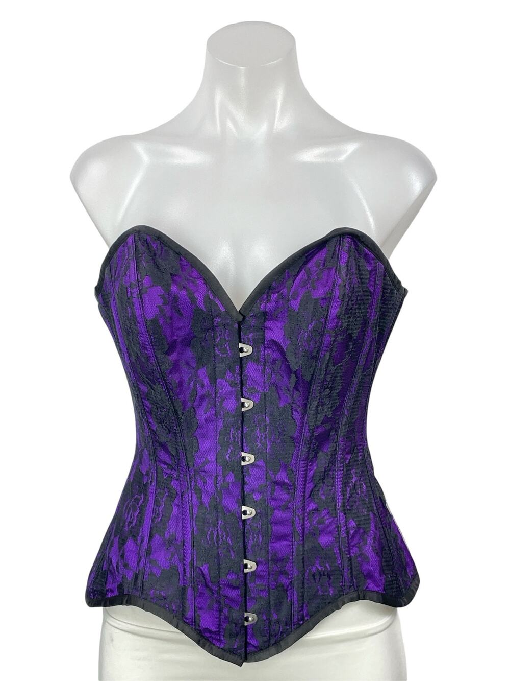 Top Drawer by Daisy Corsets Purple Black Strapless Floral Bustier Corset Top S